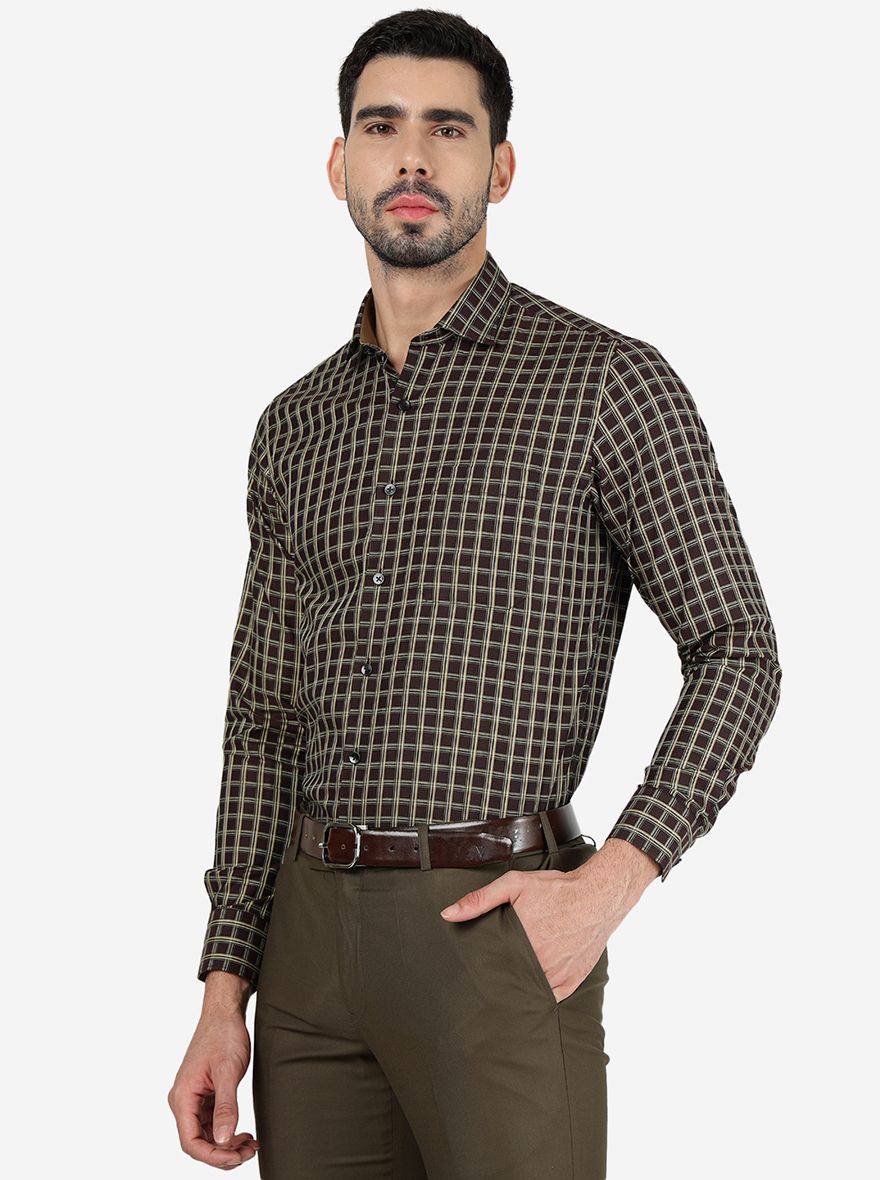 Brown Checked Slim Fit Formal Shirt | Metal