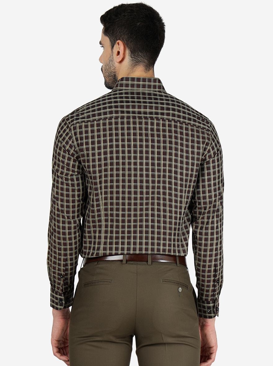 Brown Checked Slim Fit Formal Shirt | Metal