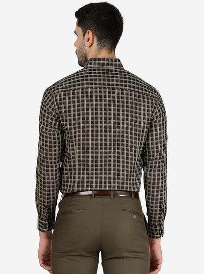 Brown Checked Slim Fit Formal Shirt | Metal
