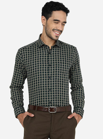 Green Checked Slim Fit Formal Shirt | Metal