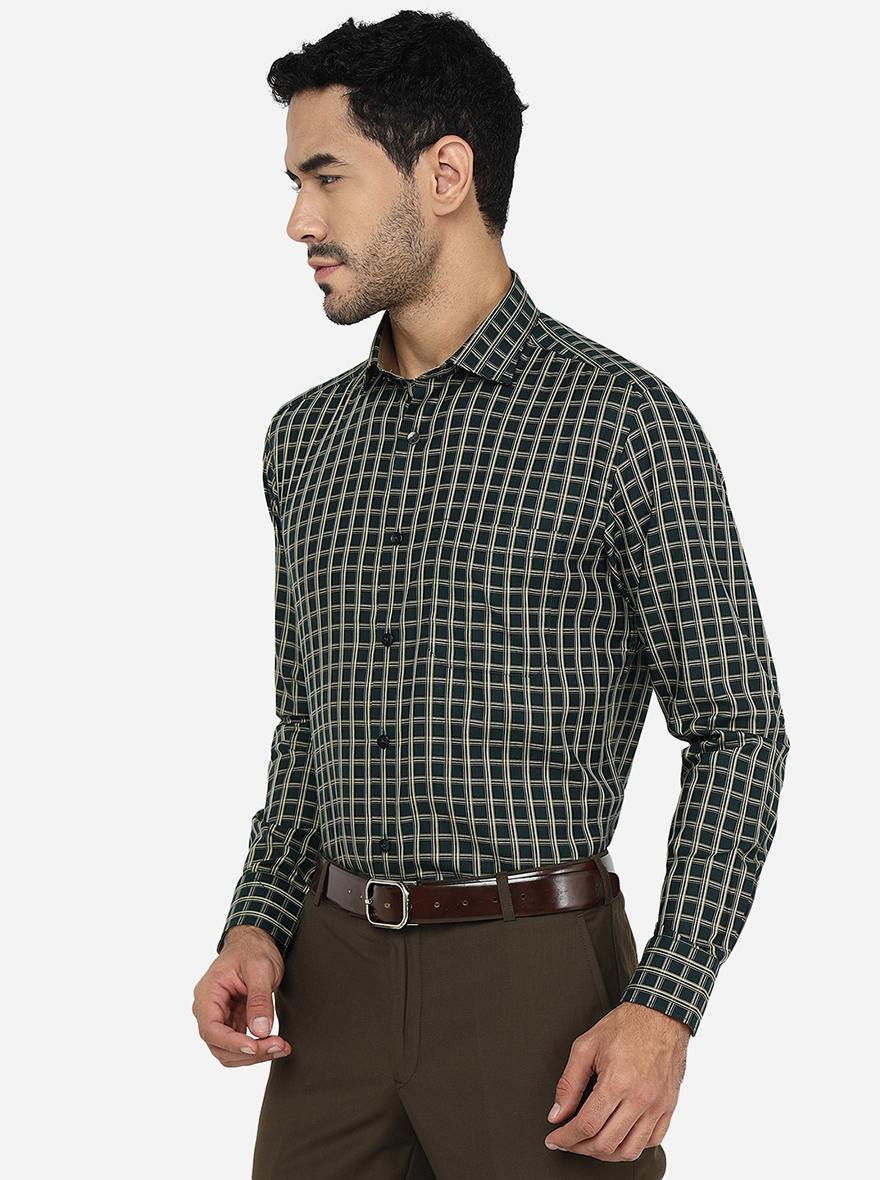 Green Checked Slim Fit Formal Shirt | Metal
