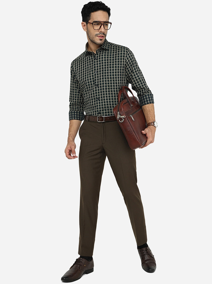Green Checked Slim Fit Formal Shirt | Metal
