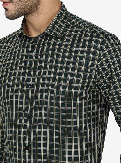 Green Checked Slim Fit Formal Shirt | Metal