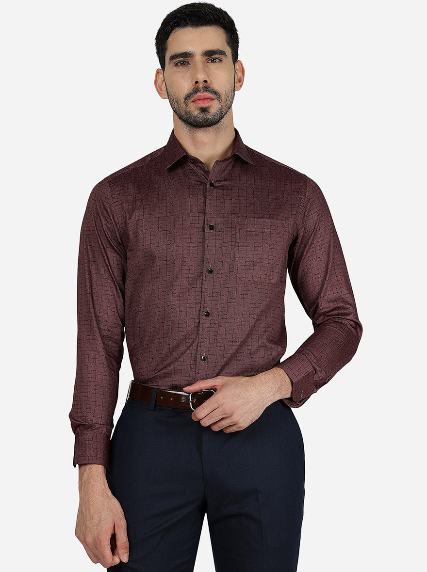 Metal Slim Fit Printed Formal Shirt for Men, Copper Brown, 100% Cotton, Full Sleeve