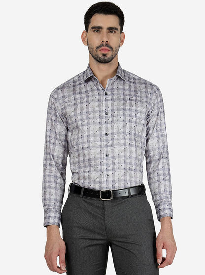 Grey Printed Slim Fit Formal Shirt | Metal