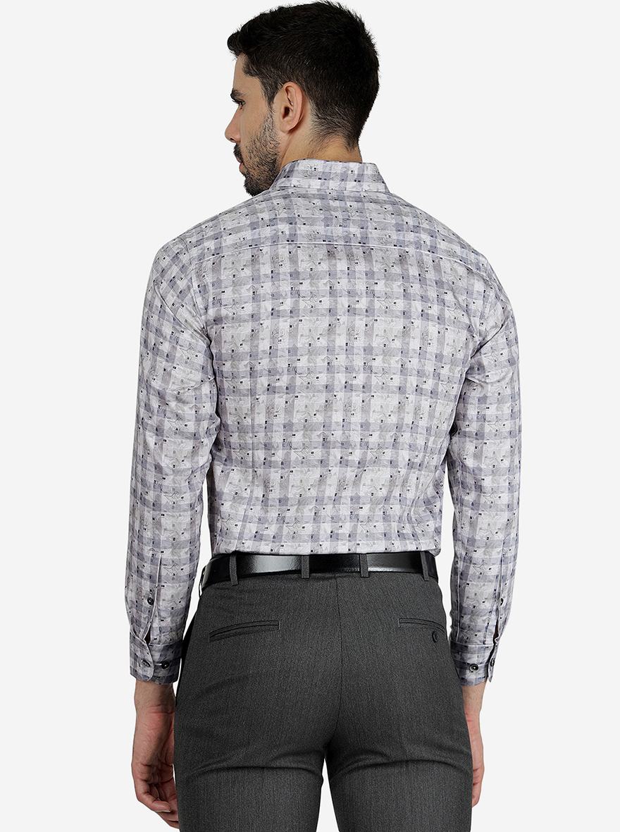 Grey Printed Slim Fit Formal Shirt | Metal