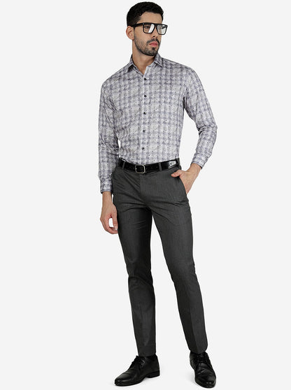 Grey Printed Slim Fit Formal Shirt | Metal