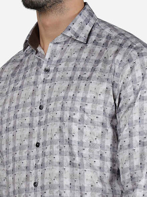 Grey Printed Slim Fit Formal Shirt | Metal