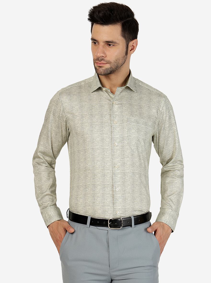 Green Printed Slim Fit Formal Shirt | Metal