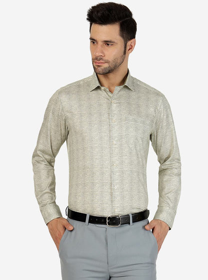 Green Printed Slim Fit Formal Shirt | Metal
