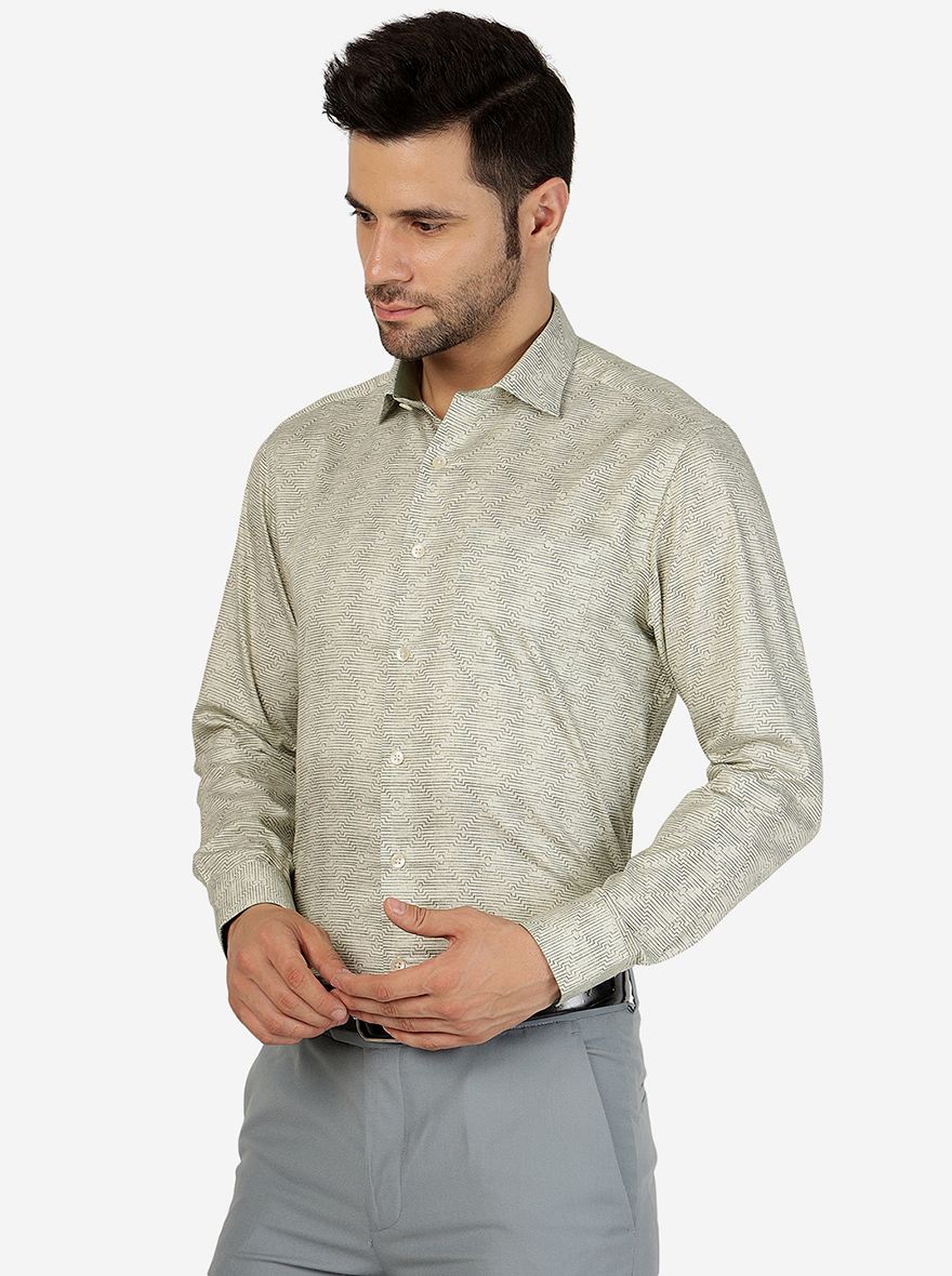 Green Printed Slim Fit Formal Shirt | Metal