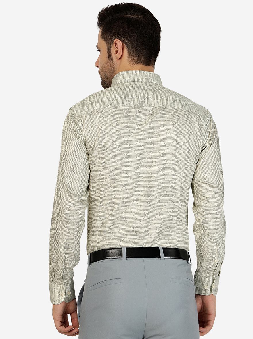 Green Printed Slim Fit Formal Shirt | Metal