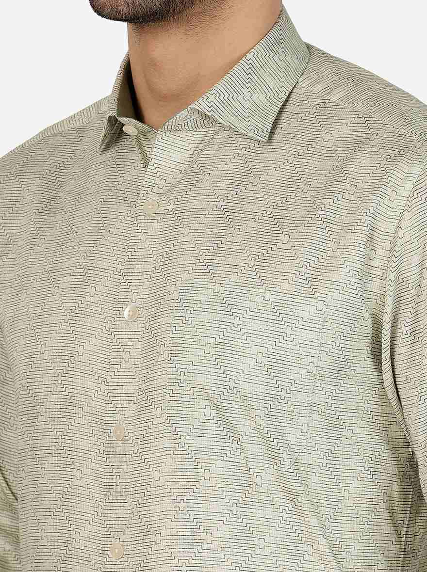 Green Printed Slim Fit Formal Shirt | Metal