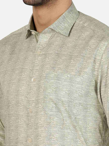 Green Printed Slim Fit Formal Shirt | Metal