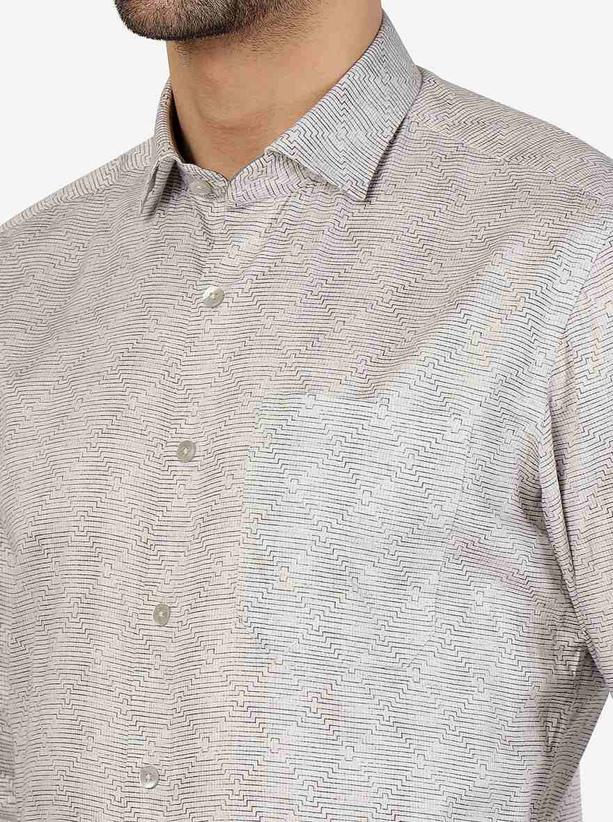 Grey Printed Slim Fit Formal Shirt | Metal