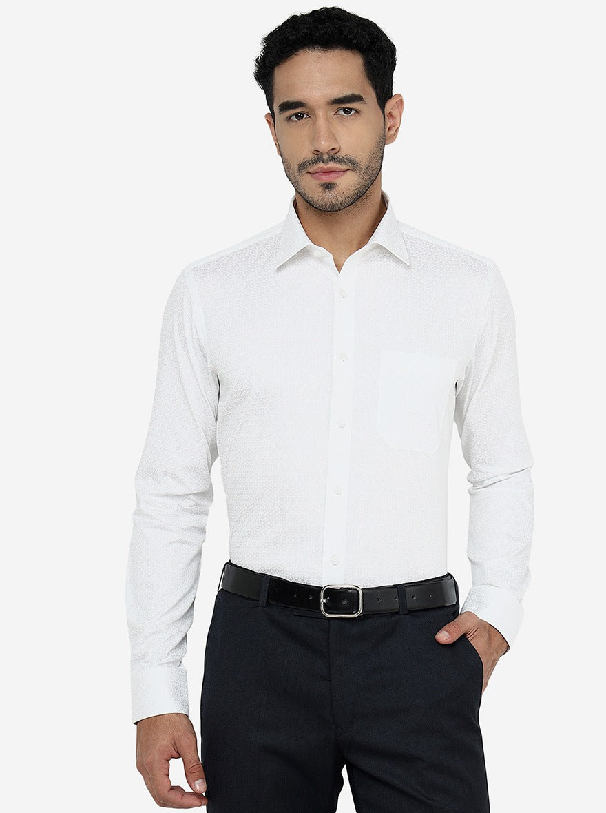 White Printed Slim Fit Formal Shirt | JadeBlue Youth