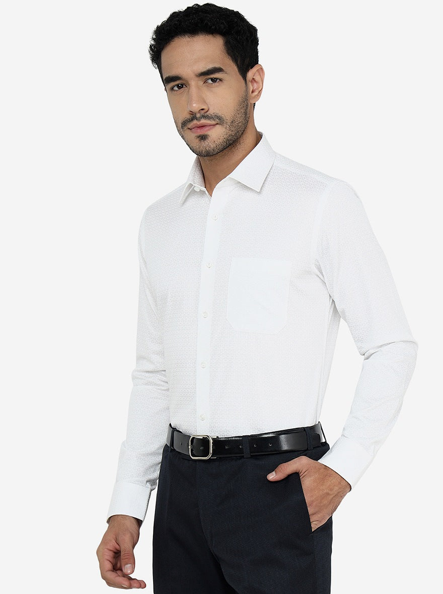 White Printed Slim Fit Formal Shirt | JadeBlue Youth