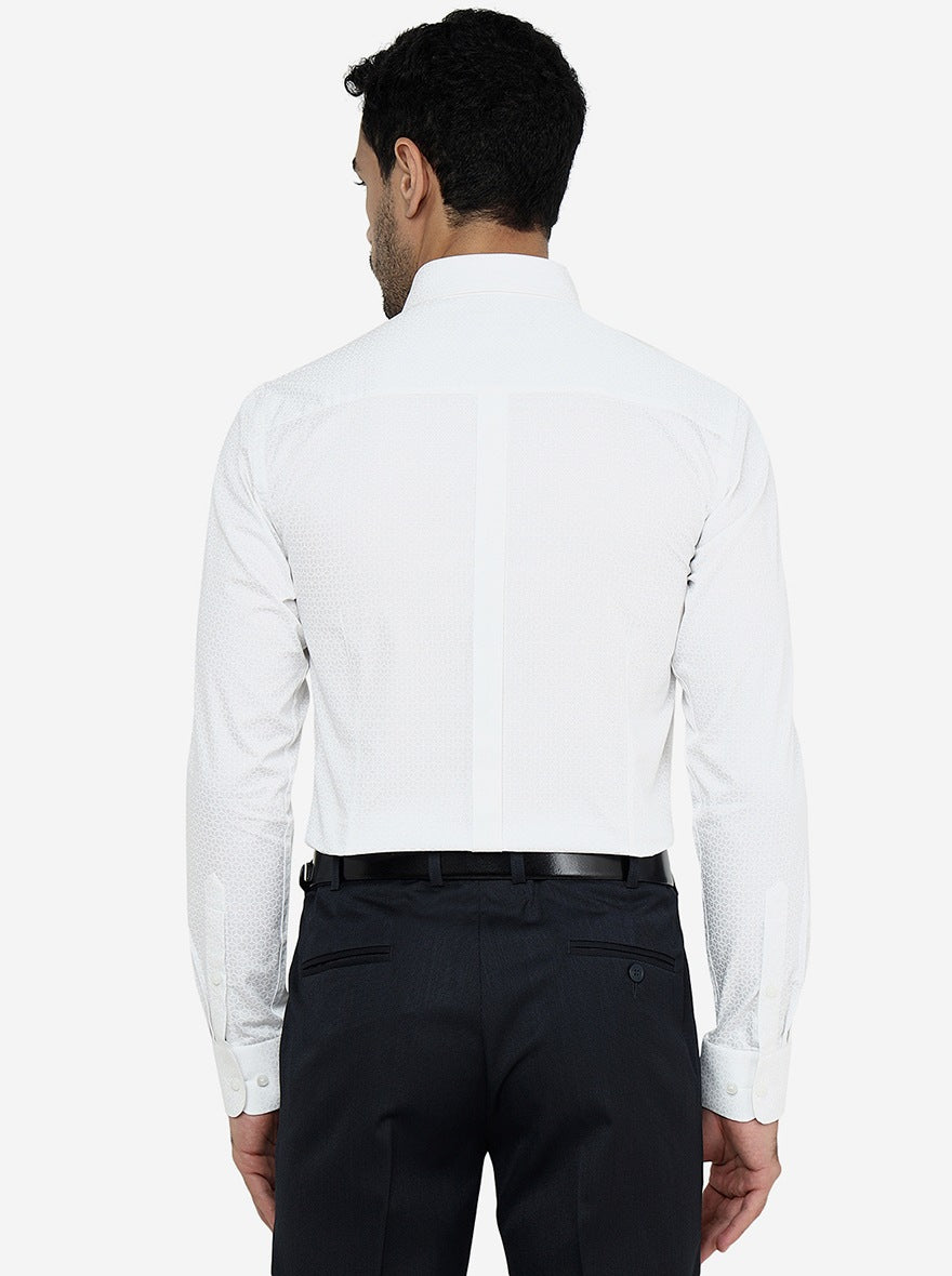 White Printed Slim Fit Formal Shirt | JadeBlue Youth