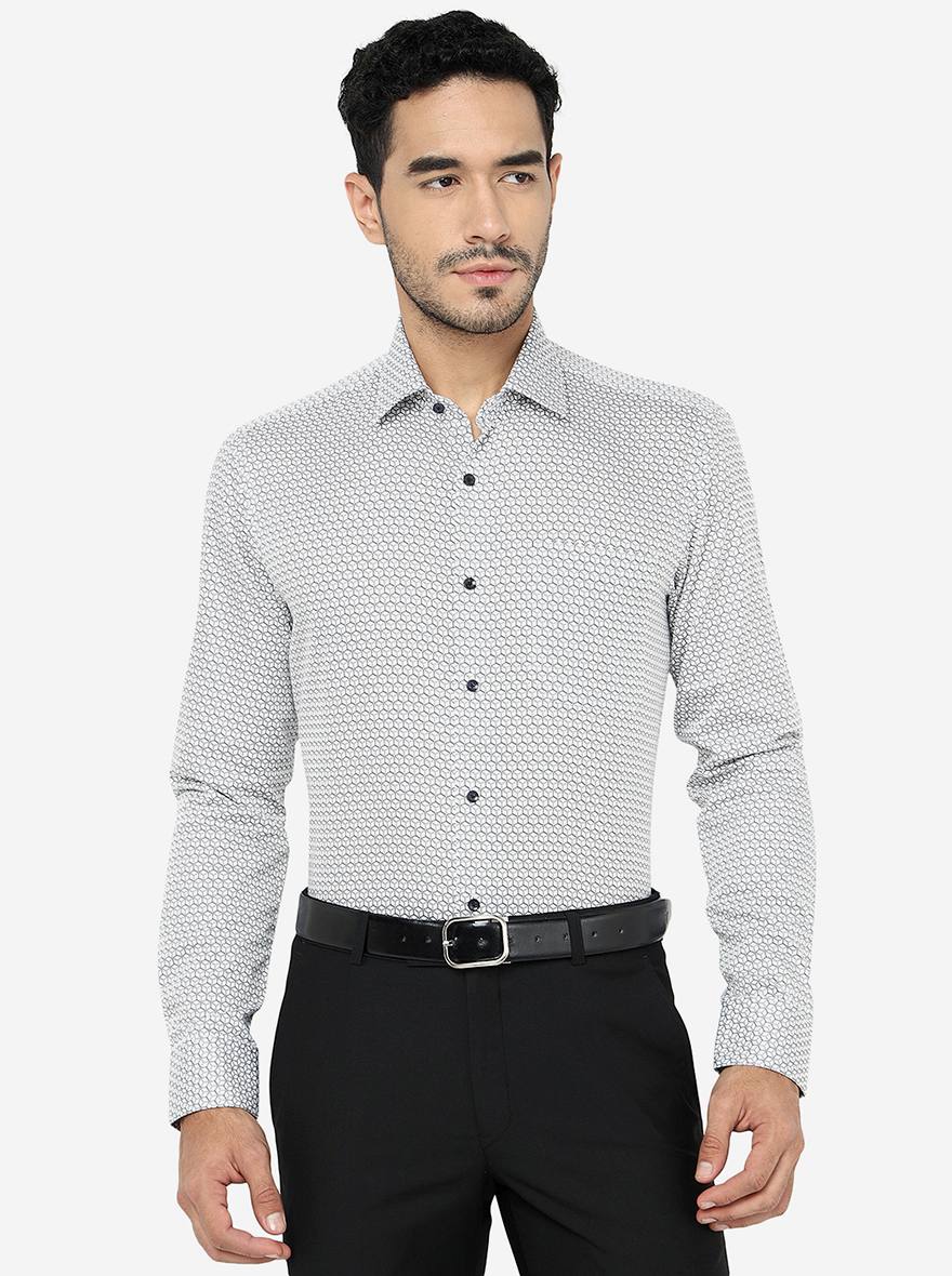 Grey Printed Slim Fit Formal Shirt | JadeBlue Youth