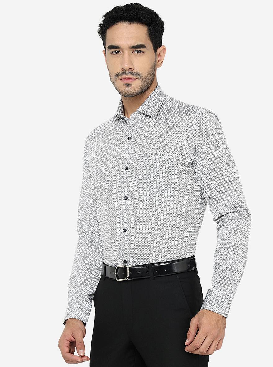 Grey Printed Slim Fit Formal Shirt | JadeBlue Youth