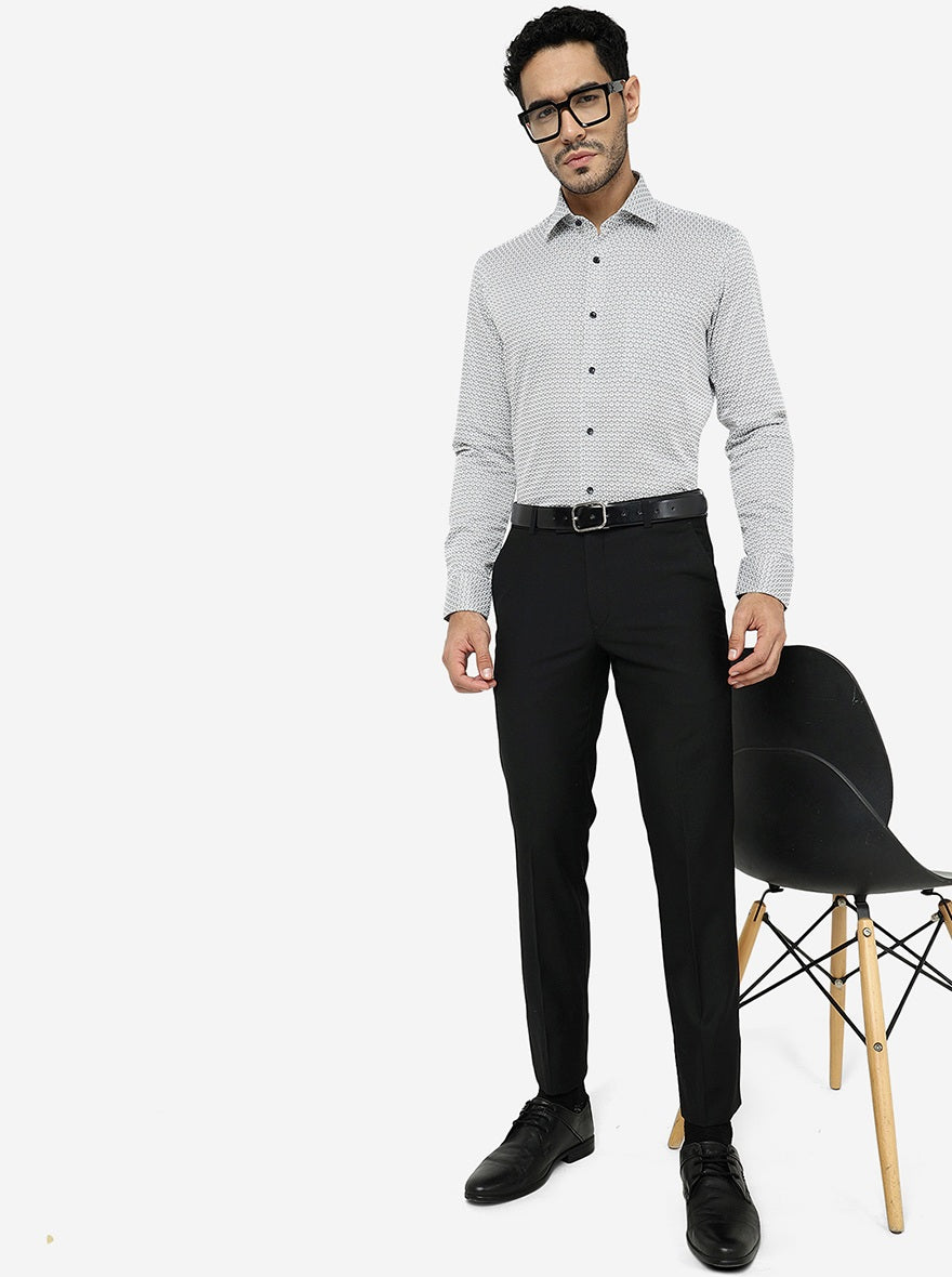 Grey Printed Slim Fit Formal Shirt | JadeBlue Youth