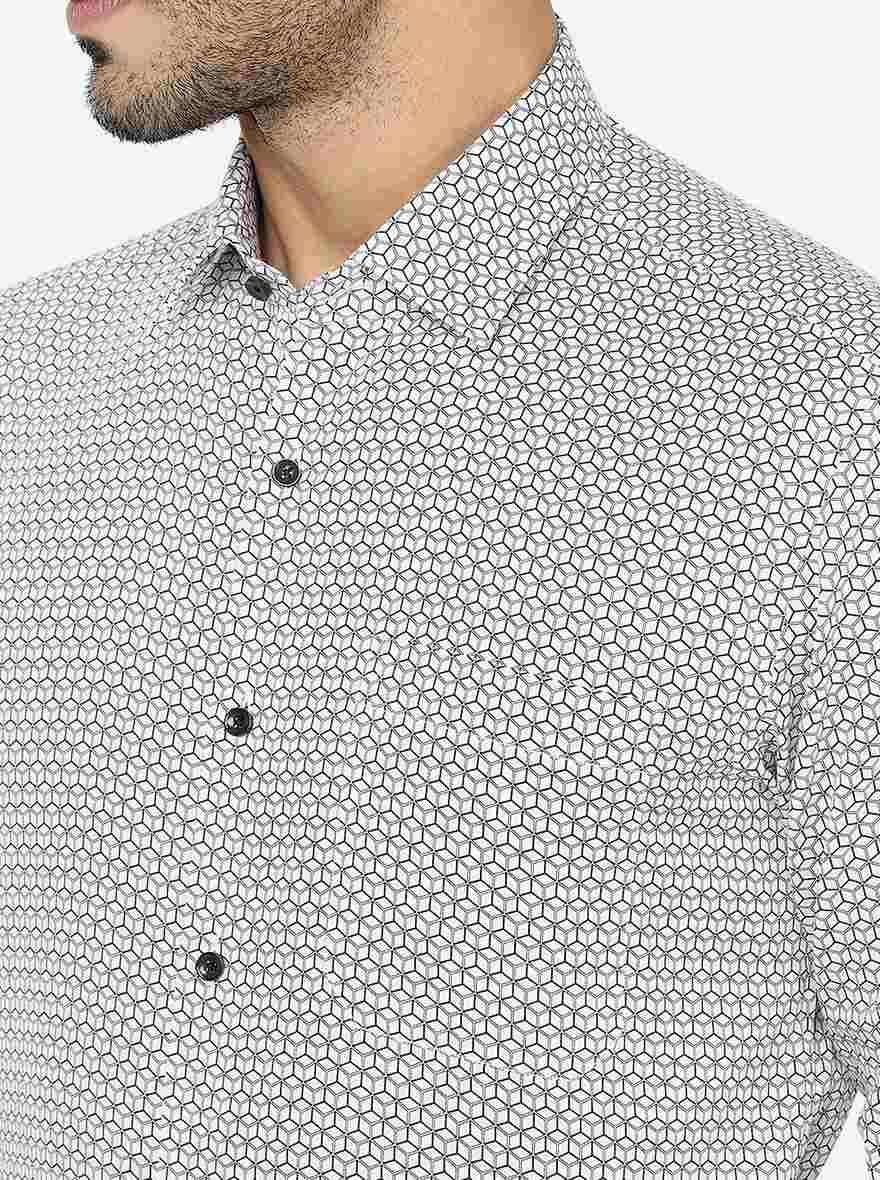 Grey Printed Slim Fit Formal Shirt | JadeBlue Youth