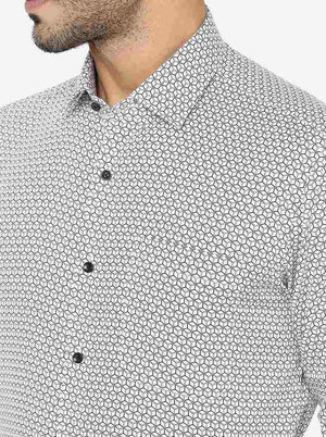 Grey Printed Slim Fit Formal Shirt | JadeBlue Youth