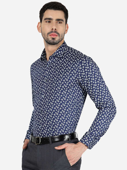 Blue Printed Slim Fit Party Wear Shirt | Wyre