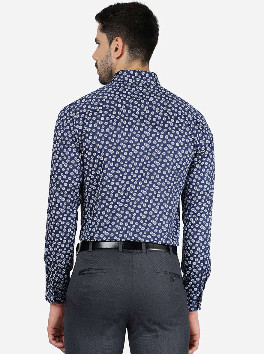 Blue Printed Slim Fit Party Wear Shirt | Wyre