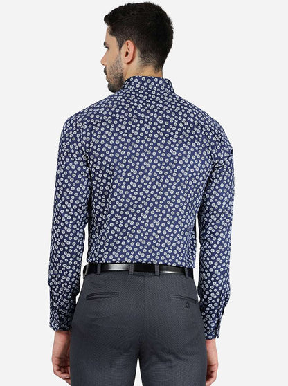 Blue Printed Slim Fit Party Wear Shirt | Wyre