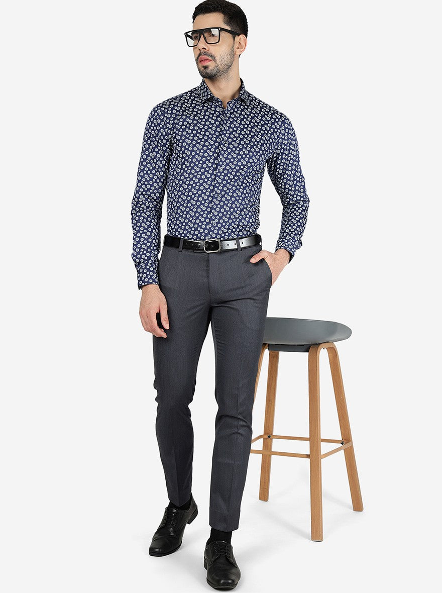 Blue Printed Slim Fit Party Wear Shirt | Wyre