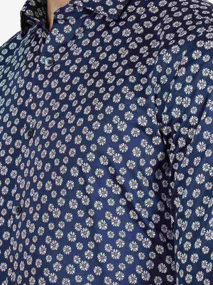 Blue Printed Slim Fit Party Wear Shirt | Wyre