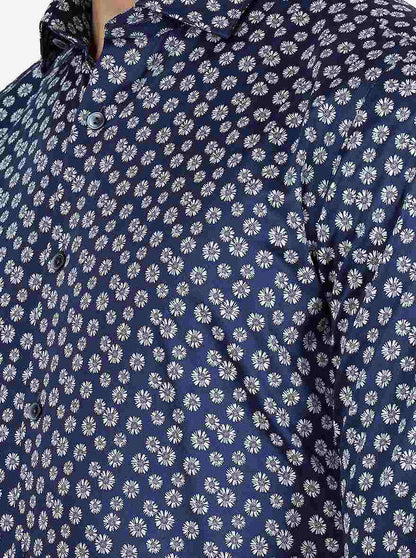 Blue Printed Slim Fit Party Wear Shirt | Wyre