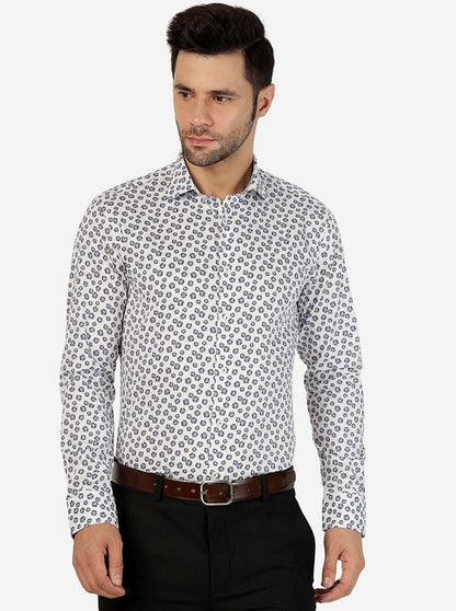 Blue Printed Slim Fit Party Wear Shirt | Wyre