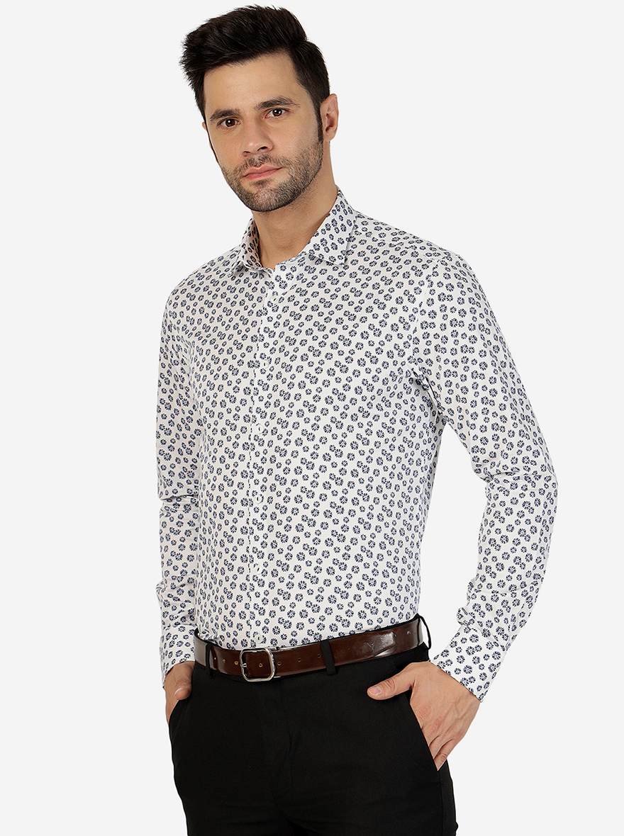 Blue Printed Slim Fit Party Wear Shirt | Wyre