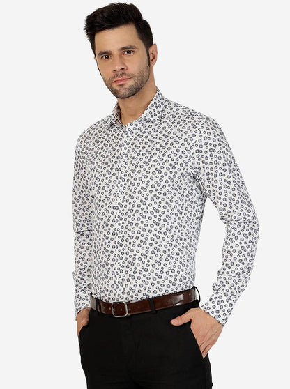 Blue Printed Slim Fit Party Wear Shirt | Wyre