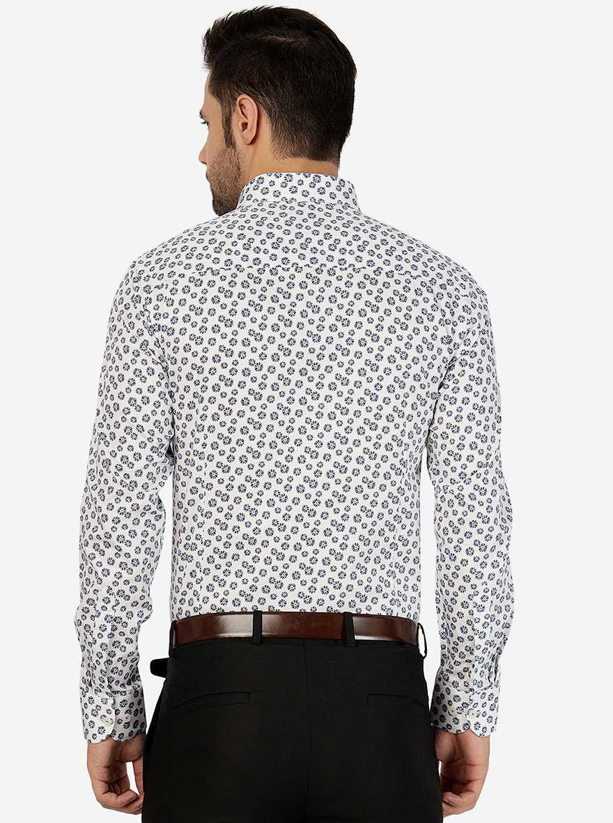 Blue Printed Slim Fit Party Wear Shirt | Wyre