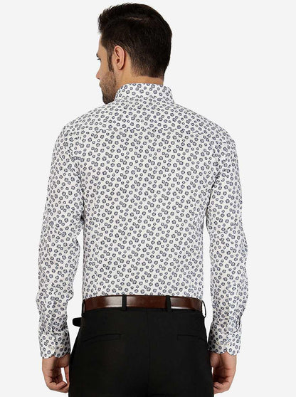 Blue Printed Slim Fit Party Wear Shirt | Wyre