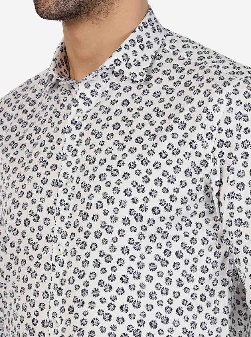 Blue Printed Slim Fit Party Wear Shirt | Wyre