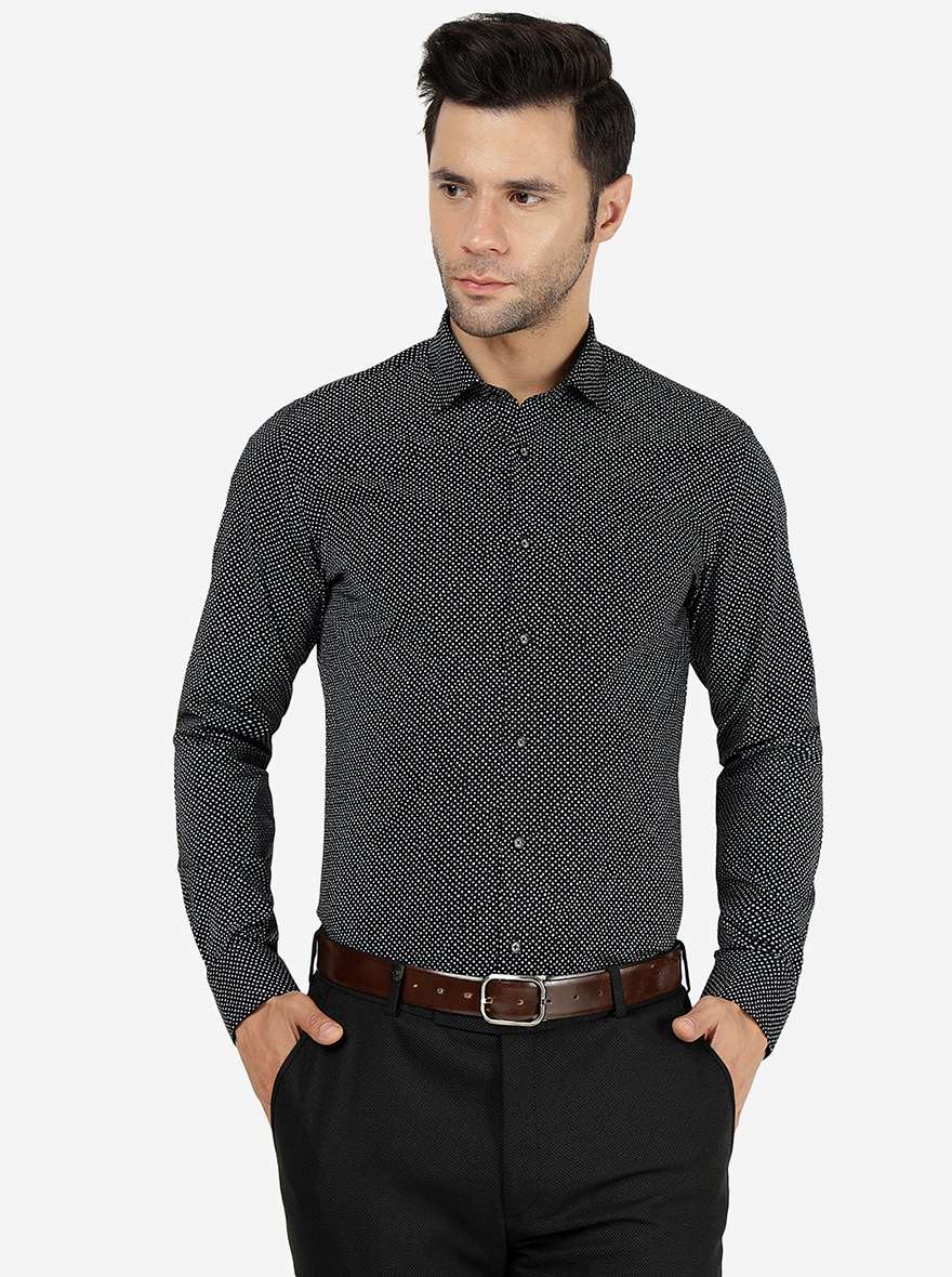 Black Printed Slim Fit Party Wear Shirt | JB Studio