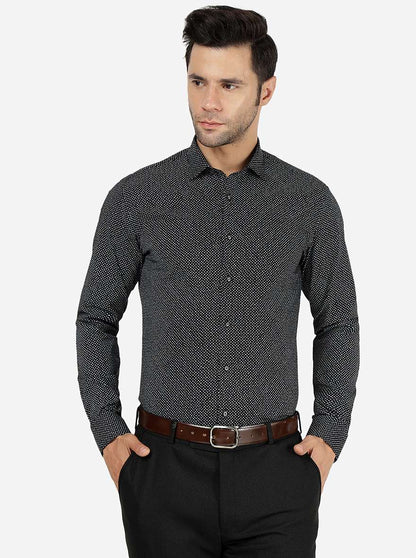 Black Printed Slim Fit Party Wear Shirt | JB Studio