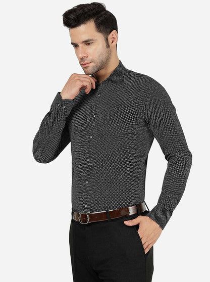 Black Printed Slim Fit Party Wear Shirt | JB Studio