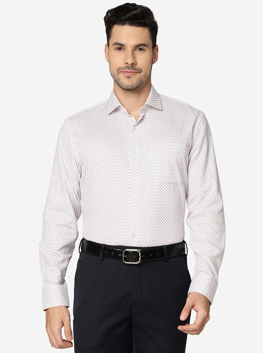 White & Red Printed Regular fit Formal Shirt | JadeBlue