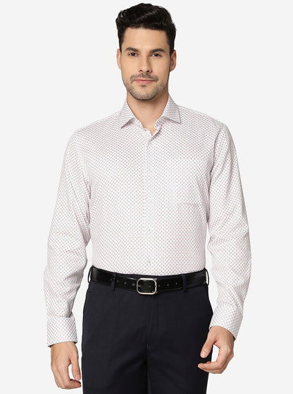 White & Red Printed Regular fit Formal Shirt | JadeBlue