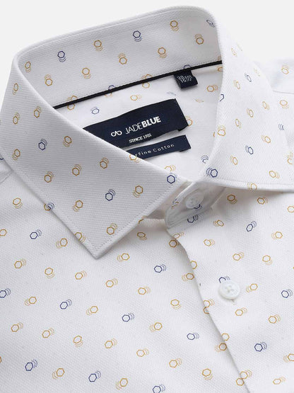 White Multi Printed Regular Fit Formal Shirt | JadeBlue