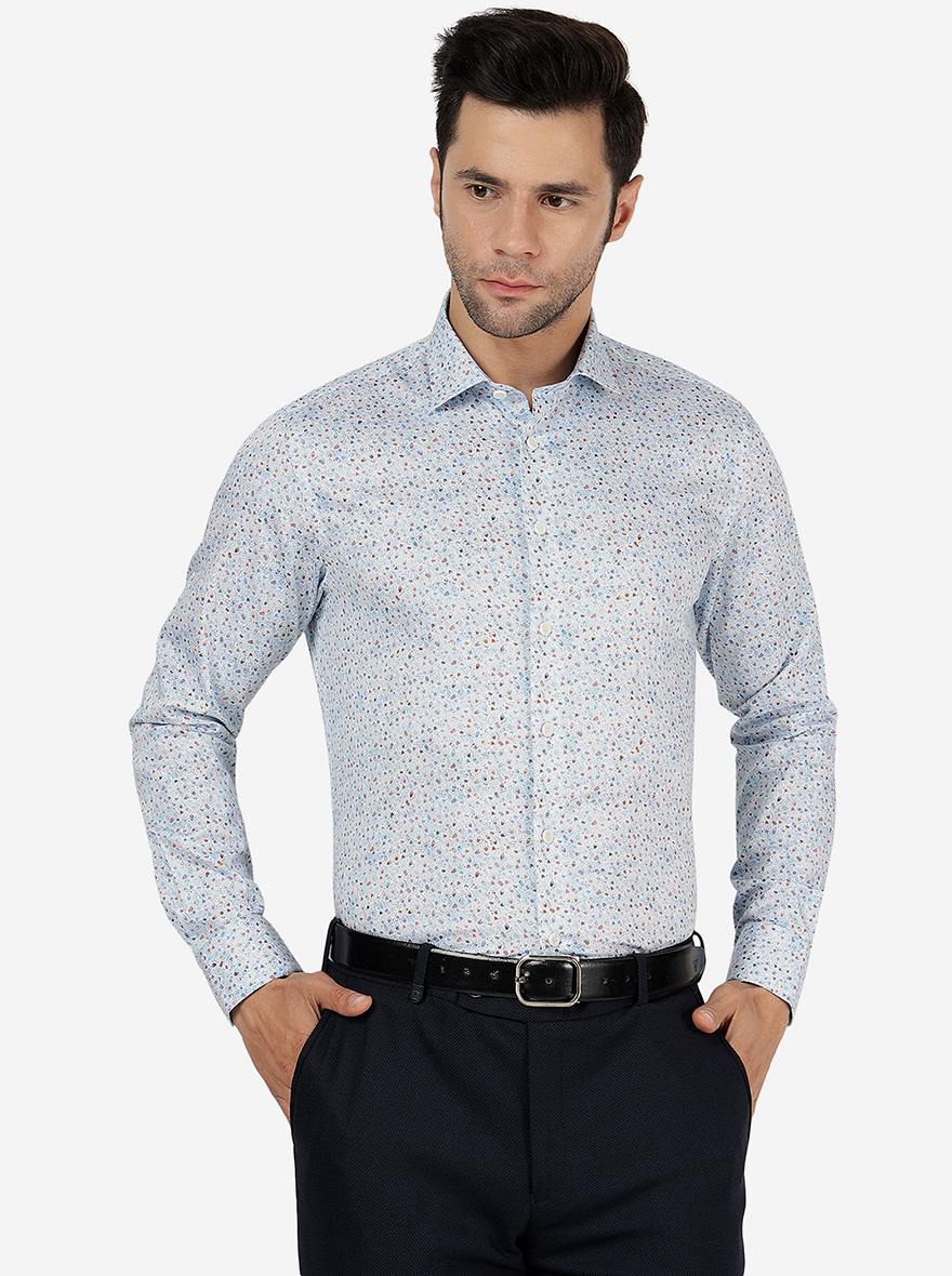 Sky Blue Printed Slim Fit Party Wear Shirt | JB Studio