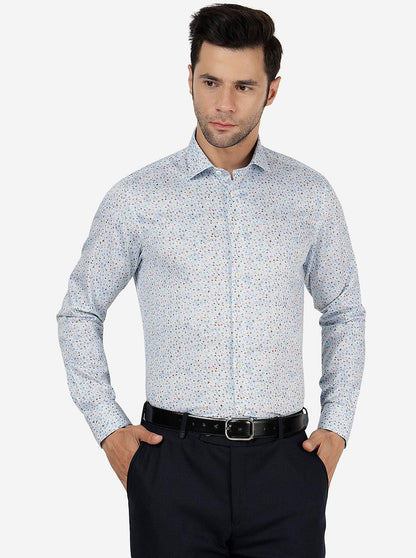 Sky Blue Printed Slim Fit Party Wear Shirt | JB Studio