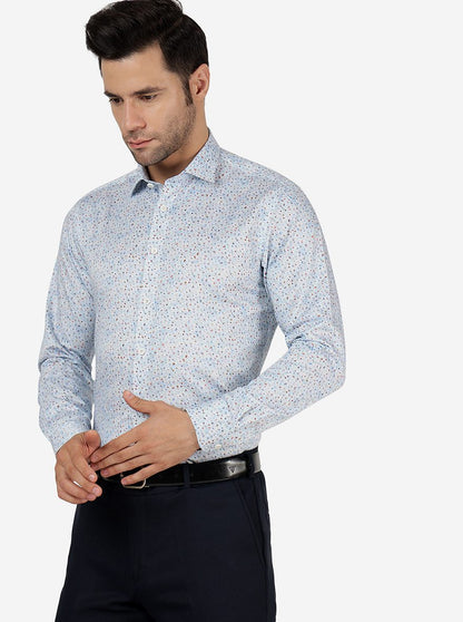 Sky Blue Printed Slim Fit Party Wear Shirt | JB Studio