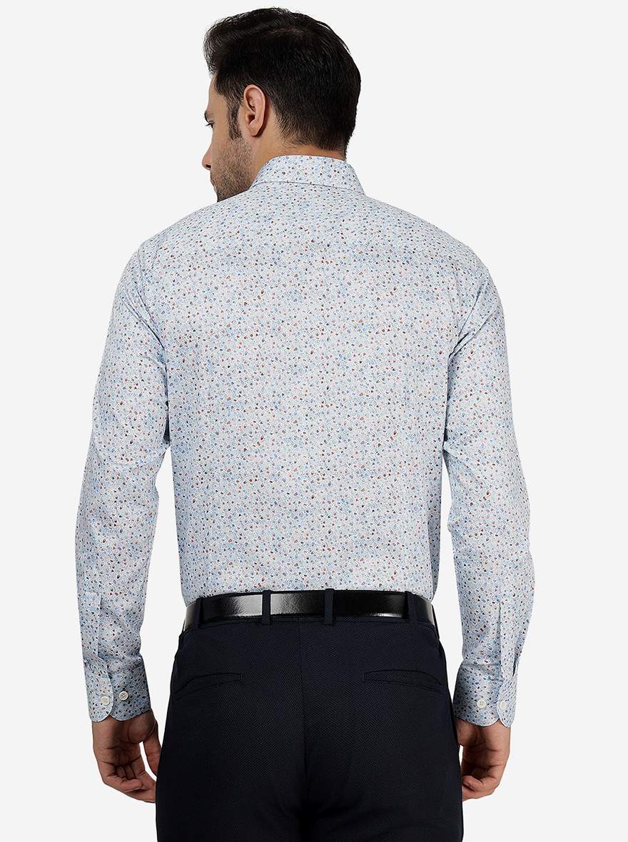 Sky Blue Printed Slim Fit Party Wear Shirt | JB Studio