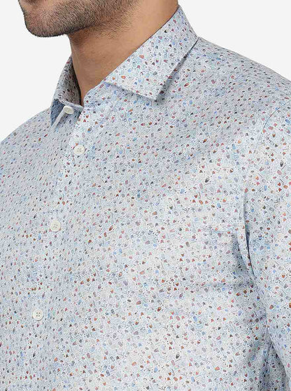 Sky Blue Printed Slim Fit Party Wear Shirt | JB Studio